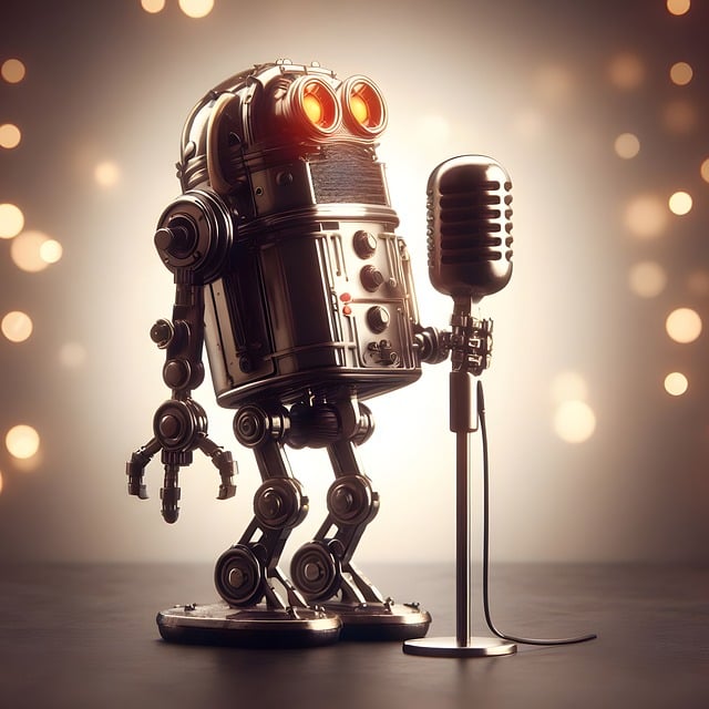 KI Roboter spricht in ein Mikrofon